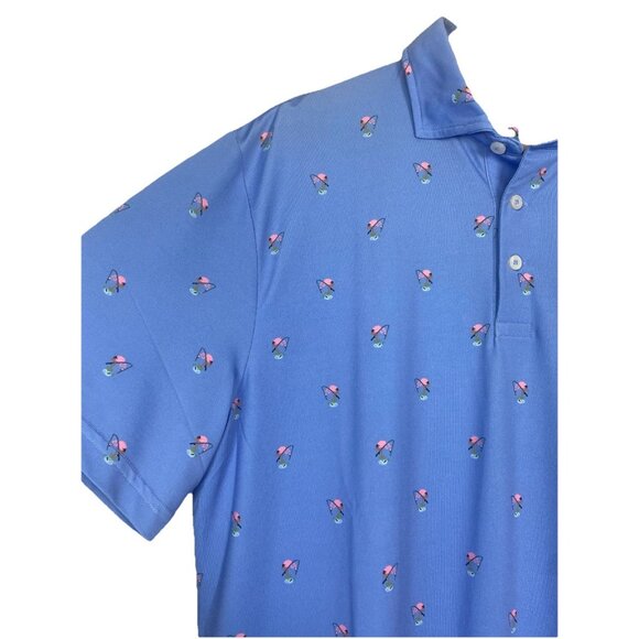 RLX Ralph Lauren Mens M Fishing Flamingo Golf Polo Shirt Blue Lightweight New - Picture 3 of 9